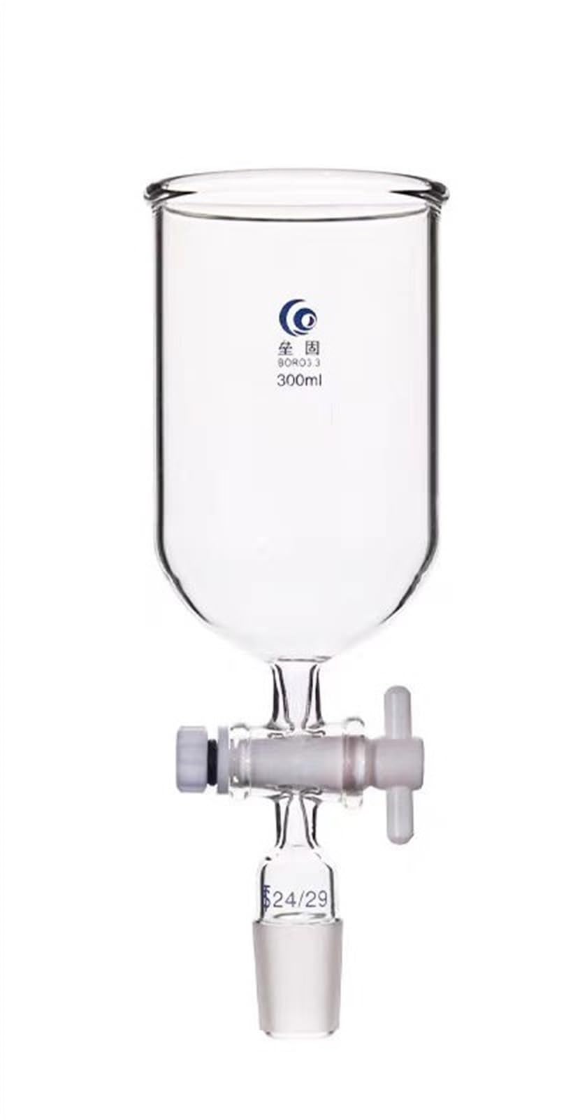 1 x transparenter zylindrischer Glas-Futtertrichter mit PTFE-Kolben, 19#24#, mattiertes Standardgelenk für Laborunterrichtswerkzeuge (200 mm Gelenk Nr. 24)