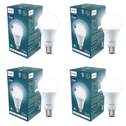 Philips 25W Motion Sensor LED Bulb | Cool White 6500K | B22 Base | Auto On/Off Sensor Light | Energy Efficient & Hands-Free Lighting | Pack of 4