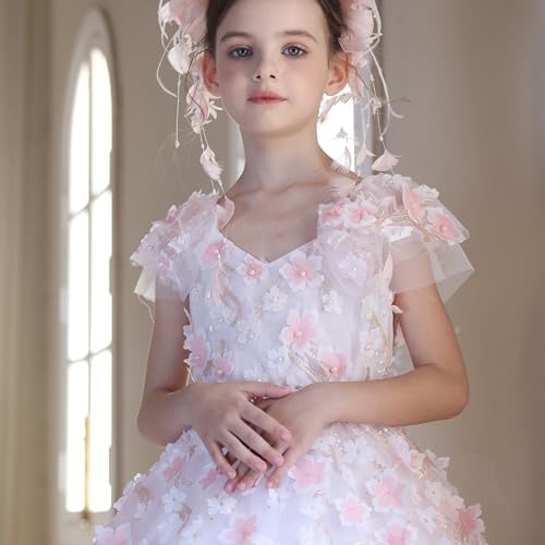 Enchanting Hand - Crafted Girls' Gown: Soft Tulle, Floral Embroidery & Butterfly Embellishments4