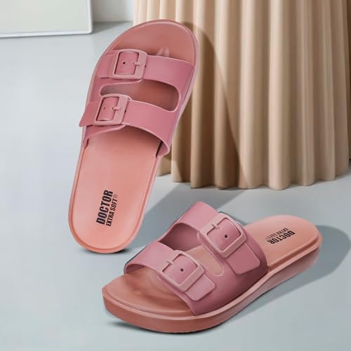 Image of DOCTOR EXTRA SOFT Women's Classic Cushion Sliders /Slippers with Adjustable Buckle Strap for Adult | Comfortable & LightWeight| Stylish & Anti-Skid|Waterproof & Everyday Flip Flops Ladies /Girls New-523