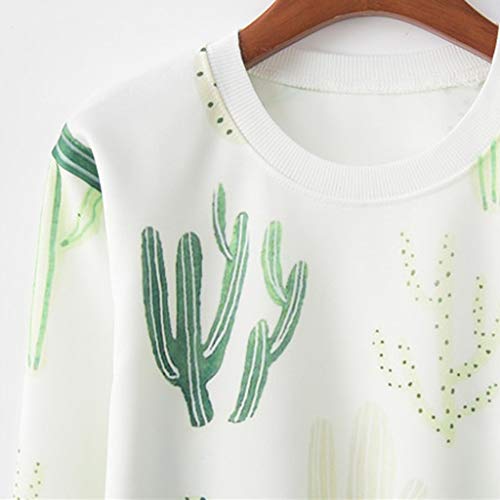 Autumn Teen Girl Long Sleeve t-Shirt Tops Womens Pullover Sweatshirt Casual Loose o-Neck Cactus Print Sports Blouse (Green, M)