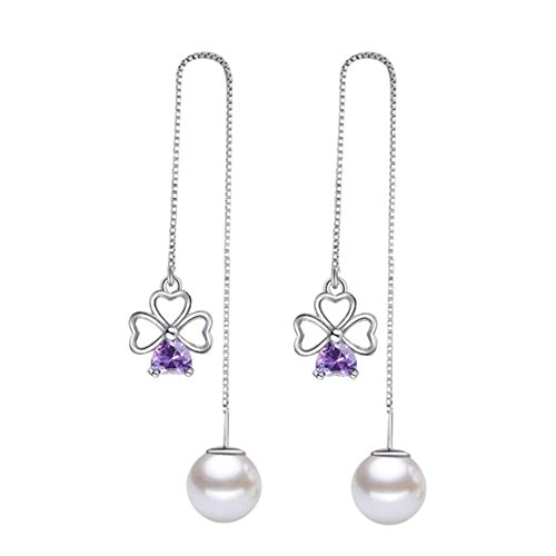 BIGBOBA. - Pendientes Largos de Perlas de Temperamento con circonitas Plateadas con borlas de Hielo para Mujeres, niñas, cumpleaños, Festivales, Navidad, Regalo (B)