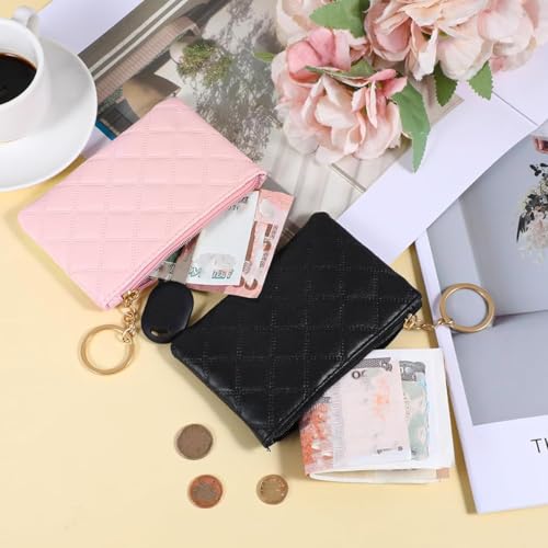 Image of PALAY 2Pcs Coin Pouch Mini Black Pink PU Leather Purse with Keychain