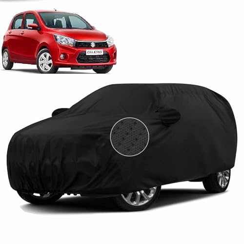 Image of Sulfar 100% Waterproof Car Body Cover Compatible with Mirror for Maruti Suzuki Celerio (Triple Stitched, Full Bottom Elastic, Black-TB)