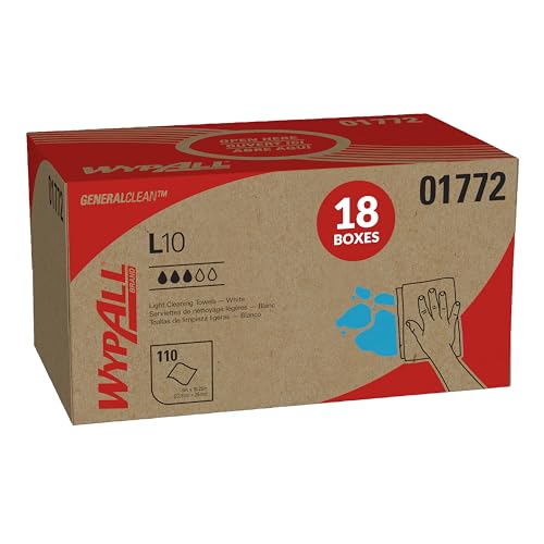 WypAll GeneralClean L10 Cloths Light Cleaning Wipes (01772), Pop-Up Box, Dairy Towels, Bulk Paper Wipers, White (18 Packs of 110 Sheets, 1,980 Sheet Total)