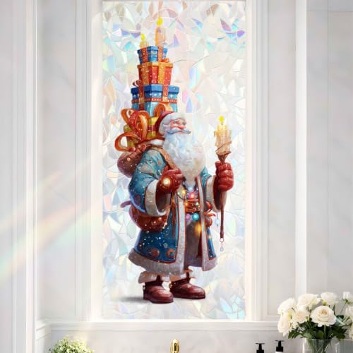 Image of Blue Robe Santa Gift Tower Holographic Window Film 17.32x39.37in