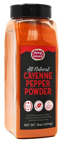 Cayenne Pepper Powder 16oz Jar - 50,000 SHU, Gluten Free, All Natural Red Pepper, Garden Wildlife Natural Pest Control by Spicy World