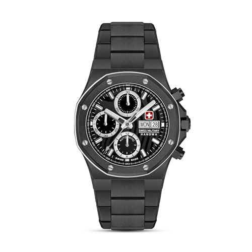 Image of Swiss Military Hanowa Damask Legends Iron Black Round Dial Swiss Made Automatic Watch for Men | SMWGL0007030