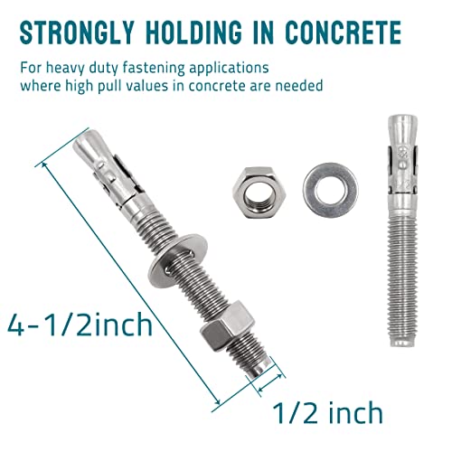 1234 x 4-12 inch wedge anchor stainless steel concrete anchors heavy duty expansion bolt fasteners for high strength concrete bricksblocks natural stone 5 pcs