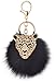 Giftale Leopard with Black Fox Fur Pom Pom Keychain for Women Ball Bag Charm