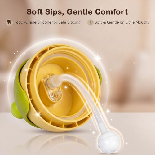 Image of Baybee Daffodil 330 ml Baby Sipper Bottle For Kids, Anti Spill Sipper Cup With Soft Silicone Straw with Handle & Rotating Fan | Sippy Cup with BPA Free & Non Toxic for Baby Toddlers 6 months+ (Yellow)