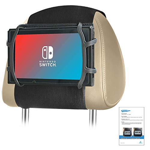 Car Headrest Mount Silicon Holder - Car Mount Compatible with Switch and Other 7-9.7 inch Tablets (Black)