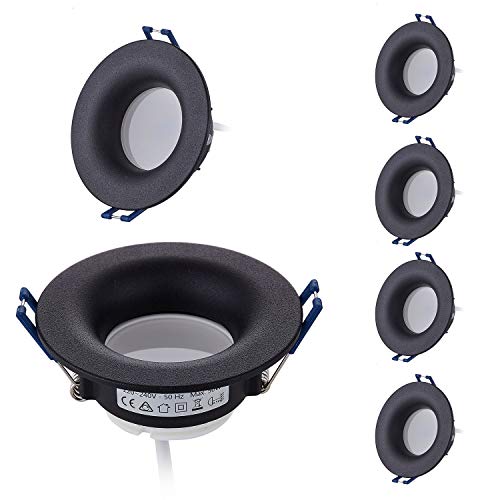 HCFEI 6x LED inbouwspots set rond - zwart 5 Watt warm wit dimbaar 230 V plat (40 mm diepte) - inbouwlamp Ø 68 mm boorgat - inbouwspot plafondinbouwspots