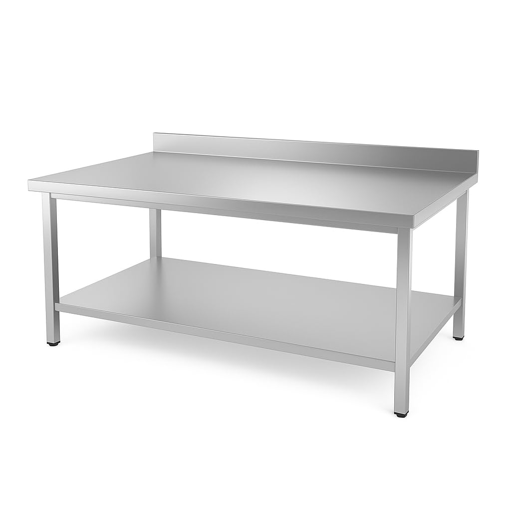 Générique Table INOX Professionnelle Adossée – 1500 x 600 mm – Plateau Spacieux avec Dosseret – Étagère de Rangement – Charge 150 kg
