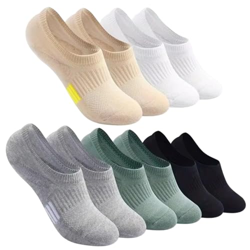 Lawnrden Calcetines invisibles, 5 pares de calcetines tobilleros, transpirables, antideslizantes, invisibles, para correr, senderismo, atléticos, tobillo bajo, acolchados, para hombres y mujeres