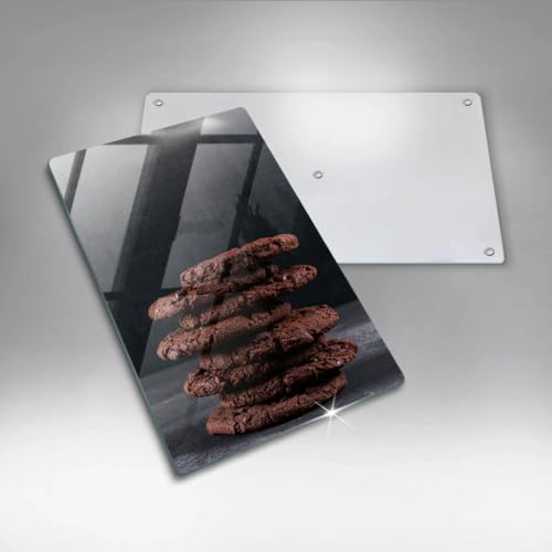 Planche à découper induction Wallfluent 30x52 cm en verre résistant motif biscuits