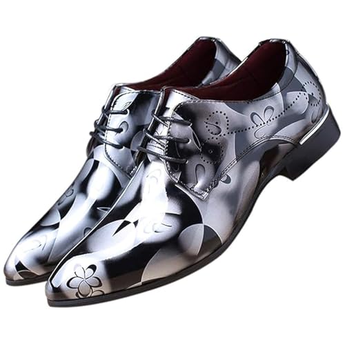 Men's Patent Leather Pointed Toe Floral Oxford Shoes Fashion Lace-Up Casual Business Formal Shoes Wedding Banquet Dress Shoes