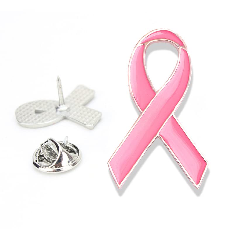 Image of Pink Ribbon Brooch Pins for Breast Cancer Awareness, Breast Cancer Awareness Lapel Pin for Women Memorial Jewelry, Charity Events, Encouragement Gift