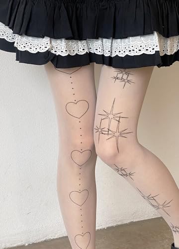 Image of Erinaco Women's Flower Pattern Sheer Footed Pantyhose Control Top Tights Stockings with Reinforced Toes