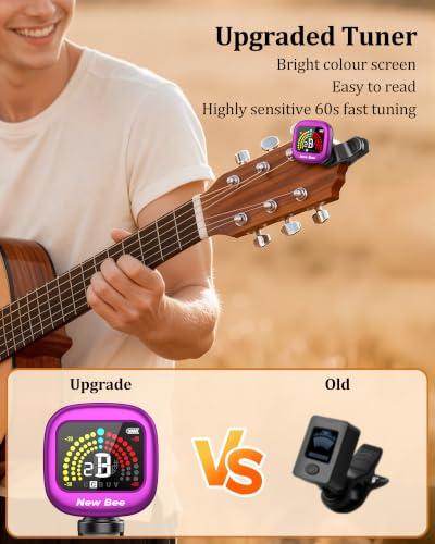 Image of New bee Guitar Tuner Rechargeable, Color Screen Clip On Tuner (Purple, 1 Pack)
