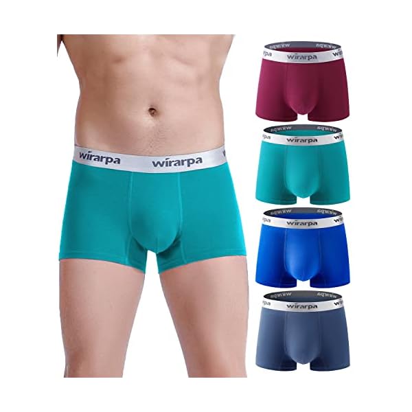 wirarpa Men's Cotton Boxer Briefs Short Leg Underwear Tag-Free No Fly Trunks 4 Pack Assorted Medium