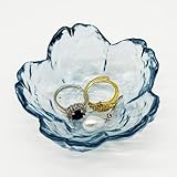 Flower Ring Dish Jewelry Tray, Glass Jewelry Dish Tray, Aesthetic Room Decor Small Trinket Dish, Nightstand Jewlery Ring Holder Dish, Bathroom Jewelry Plate Bowl for Rings Earrings Wife Gift (Blue)