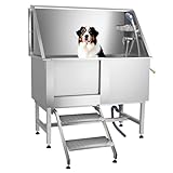 Cxforste Professional Stainless Steel Dog Washing Station for Home, 50" Dog Bathtub for Large, Medium and Small Pet, Dog Grooming Tub with Anti-Slip Steps, Faucet, and Soap Box (Left Door)