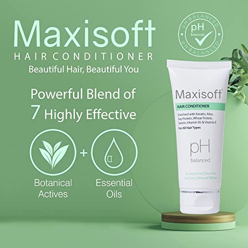 Image of Maxisoft Hair Conditioner | Keratin, Aloe & Protein Rich | Repairs Dry, Frizzy & Damaged Hair | Smooth, Soft & Nourished Finish | pH Balanced, Paraben Free | For Men & Women | (100 ml Pack of 4)