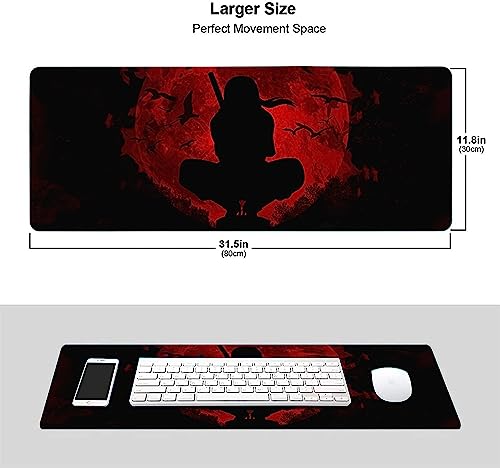 Image of BienesMart Naruto Itachi Uchiha Themed Red Moon Design Gaming Extended Mouse Pad (800x300x3MM) with Anti Skid Bottom for Drawing and Office DeskMats