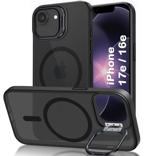 Image of TheGiftKart for iPhone 16e / iPhone 17e Case, Matte Frosted Hard Back Cover Compatible with MagSafe, Built-in Stand, Hybrid Shockproof Back Cover Case (PC & TPU, Translucent Black)