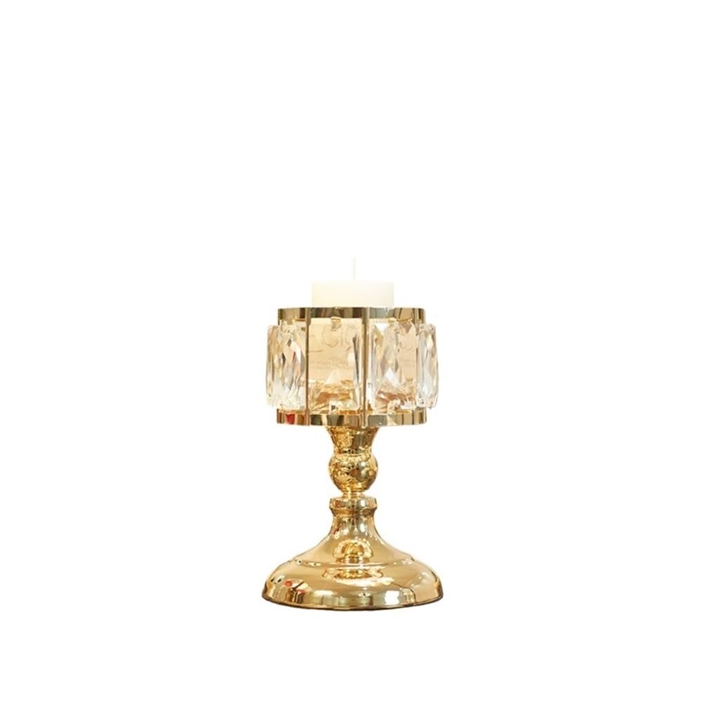 Candlestick Holder Simple Iron Glass Candlestick Modern Table Decoration Ornaments Candle Holder(Gold,Small)