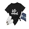 DANVOUY Women's V Neck T Shirt Letter Print Short Sleeve Graphic Tops Tees Black Small