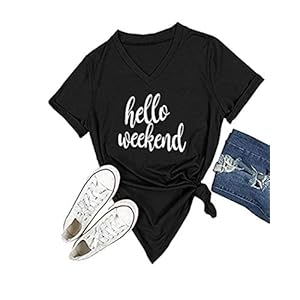 DANVOUY Women's V Neck T Shirt Letter Print Short Sleeve Graphic Tops Tees Black Small