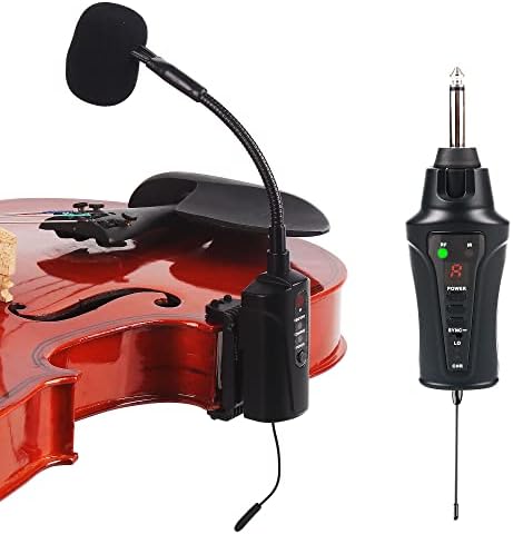 MAMKOES VT-5 Violin Microphone Wireless UHF Gooseneck Pick Up Instrument Clip-on Mic Receiver and Transmitter System for Violin Ukulele