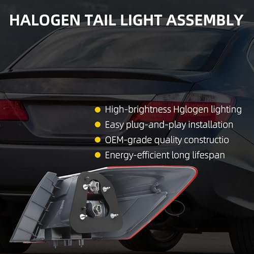Image of Dasbecan Halogen Tail Light Assembly Compatible with 2013 2014 2015 Honda Accord Sedan EX LX Sport Rear Lamp Taillight Left Driver Side Replace#33550T2AA01 HO2804101
