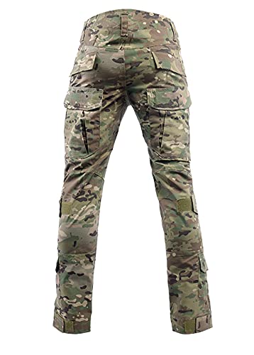 TACSIXTO Taktische Kampfhose mit Kniebatten, Ripstop Multi-Tasche Paintball Hose für Outdoor Wandern Jagd, Langlebige Ladung Arbeitshose (DE/NL/SE/PL, Alphanumerisch, S, Regular, Regular, Camo)