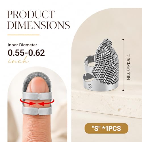 Image of Thimbles for Hand Sewing, Sewing Thimble Kit, Metal Finger Protectors, Thimble Ring for Hand Quilting and Embroidery(Silver,1Pcs,Small)