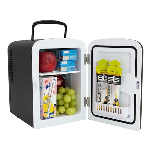 Global Gizmos 33279 Black Mini Fridge/Table Top Fridge for Bedrooms/Portable Design with Carry Handle / 4 Litre Capacity/Ideal for Snacks, Beauty, Skincare & More