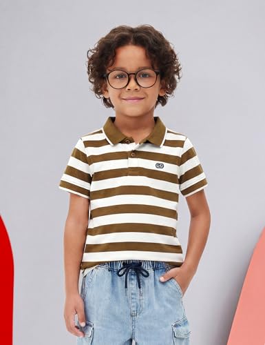 Image of Amazon Brand - Symbol Boys Cotton Rich Striped Polo Tshirt | Collar Tshirts | Half Sleeves | Regular Fit