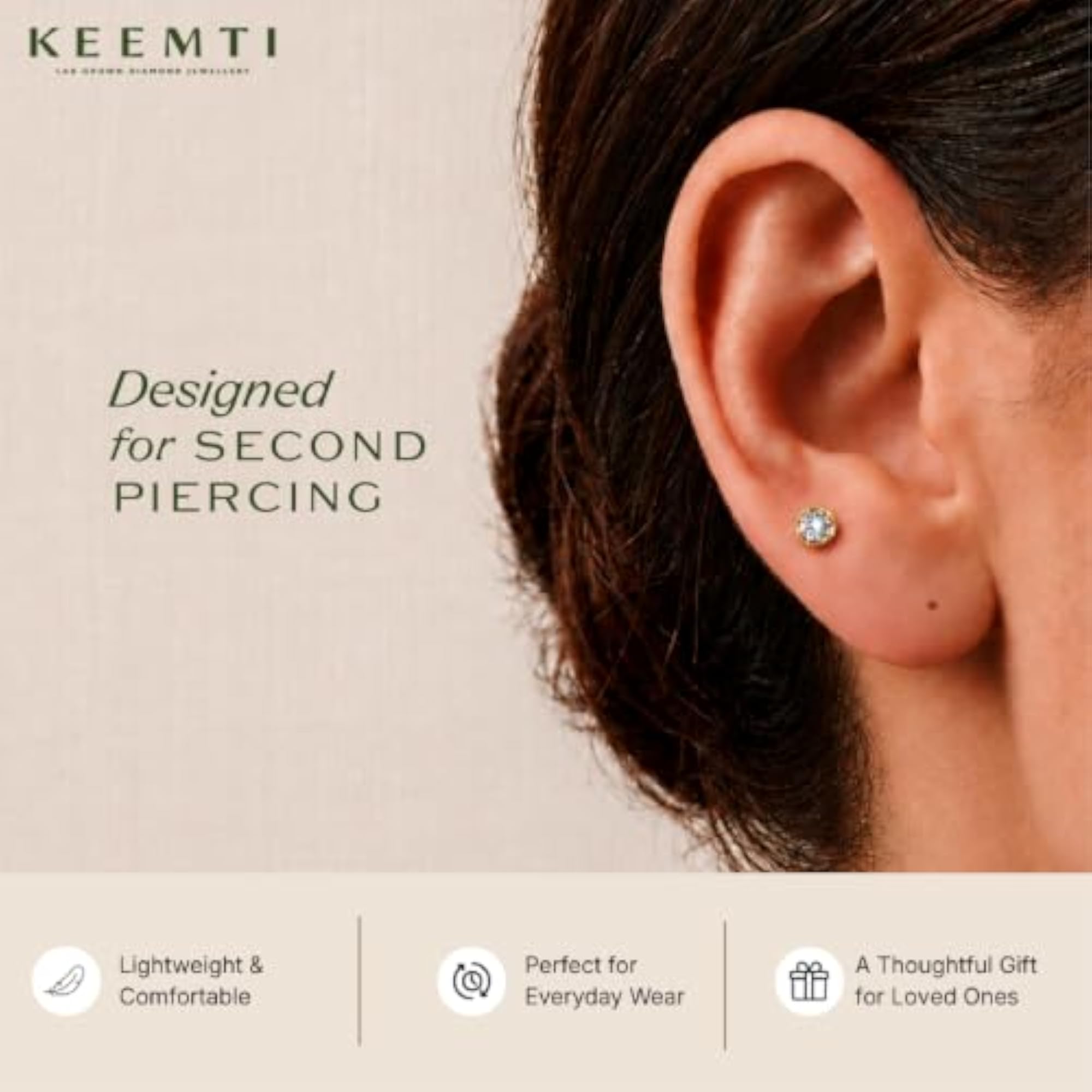 Women's Lab Grown Diamond Second Piercing Stud Earrings