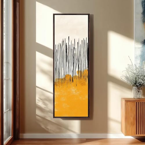 Impression murale géométrique jaune et noire avec cadre intérieur tableau bohème chic