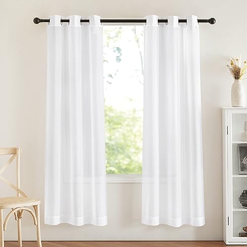 Image of NICETOWN White Sheer Curtains 72 inches Long - Grommet Light Filtering Window Treatments Airy & Breathable Drapes Elegant Solid Drapes for Bedroom /Living Room, W42 x L72, 2 Panels