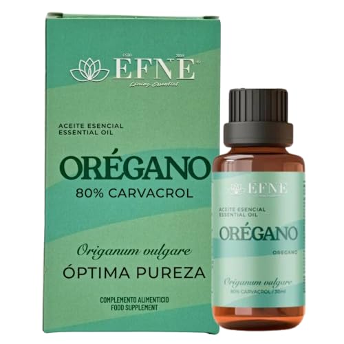 EFNE | Aceite de Orégano 100% | 80% Carvacrol Dosis Alta | Contiene 30.000mg activos (24.000mg de Carvacrol) | Aceite Esencial de Orégano Puro | Bote de Cristal 30ml | Nuevo formato con Gotero