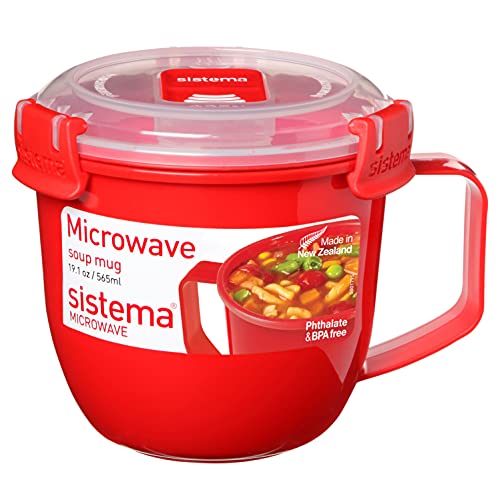 Sistema - Taza de sopa para microondas, plástico, rosso, 565 ml