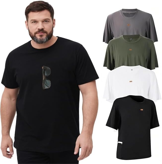 4 Pack Men's Big and Tall Shirts Summer Workout Shirts Casual T-Shirts Short Sleeve for Athletic Running Gym
