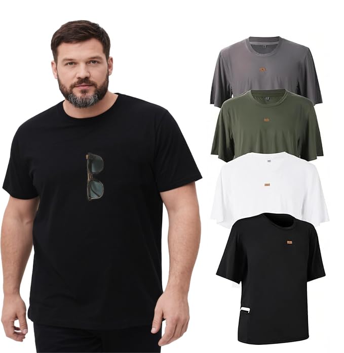 4 Pack Men's Big and Tall Shirts Summer Workout Shirts Casual T-Shirts Short Sleeve for Athletic Running Gym