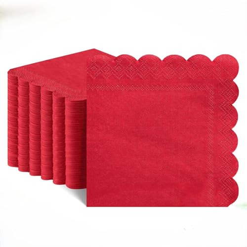 NatNarr 120 Stück Servietten Rot 25 * 25 Cm Papierservietten Doppellagige Partyservietten Cocktailservietten Weihnachtsservietten für Hochzeit Weihnachten Geburtstage