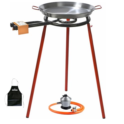 Bricolemar Paellero a Gas 35 cm + Kit Completo (Paellera 40 cm + Patas Reforzadas + Regulador + Manguera + Delantal)