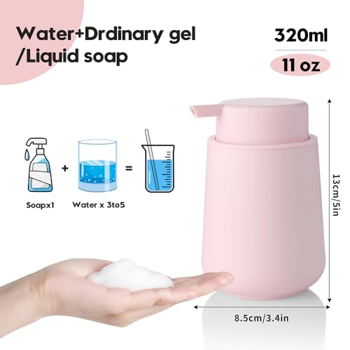 Image of YAUKPH Matte Light Pink Foaming Hand Soap Dispenser Plastic 11 oz - Modern Minimalist Style for Bathroom & Kitchen Countertop Refillable