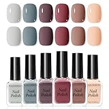 Nailshion Nude Grays Nail Polish Set, 6 Colors Nude Pink Brown Red Dusty Rose Nail Polishes Neutral Color for All Seasons, Fast Air Dry Nail Art DIY at Home Manicure Gift for Women Girls